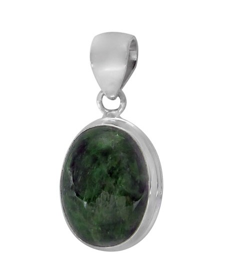 Oval Green Stone Pendant, Sterling Silver